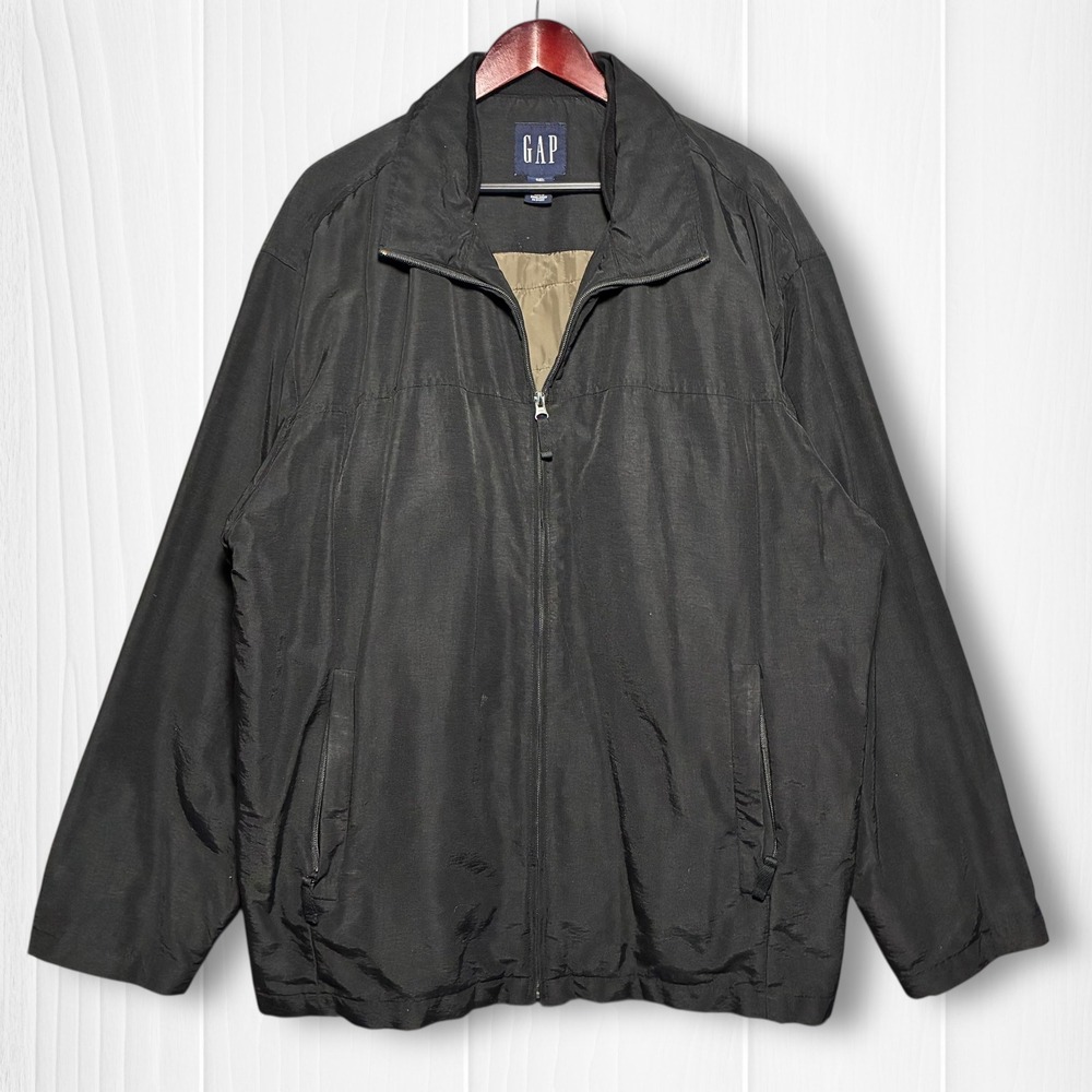 VTG Y2K GAP Quilted Lined Zip Up Nylon‎ Jacket Men's XXL Black Outerwear